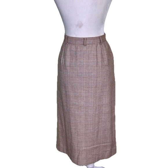 Womens Wool Blend Plaid Midi Skirt Classic Tailored Preppy Academia Old Money 12 - Picture 3 of 7